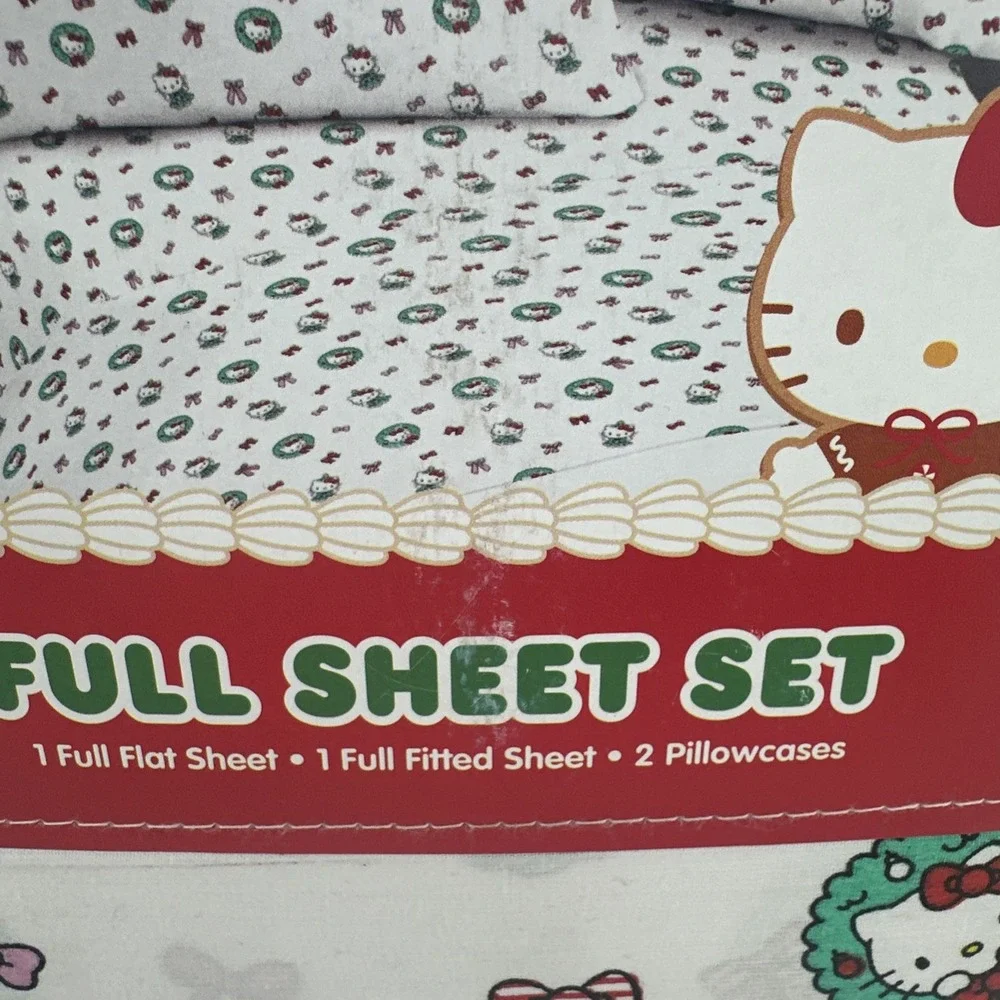 Sanrio Hello Kitty And Friends Full Size Sheet Set Christmas Wreaths‎ NEW